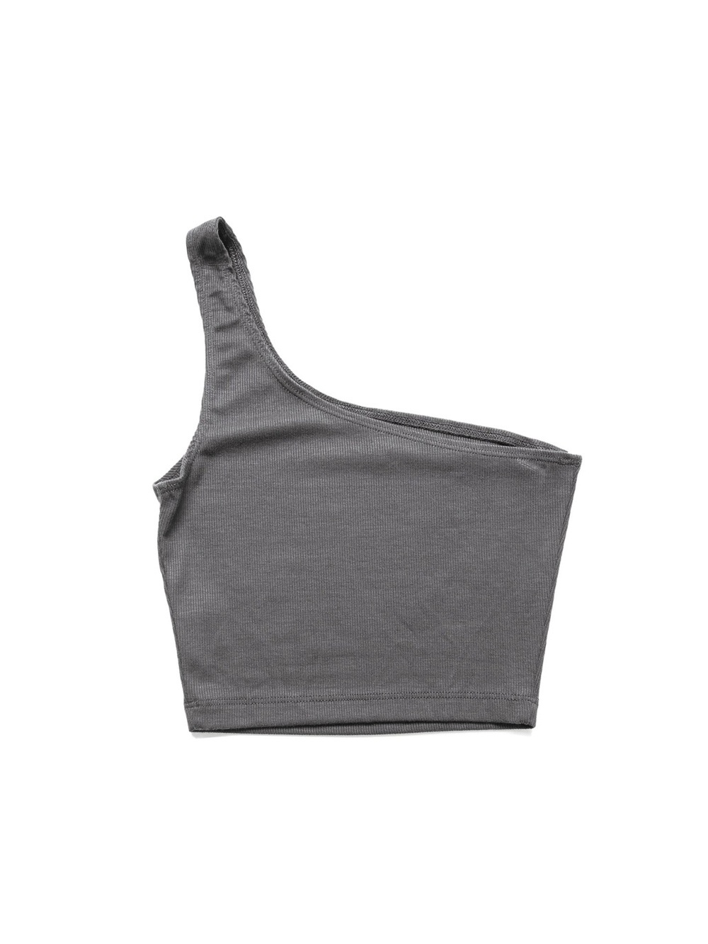 Joah Brown Charcoal One-Shoulder Ribbed Crop Top